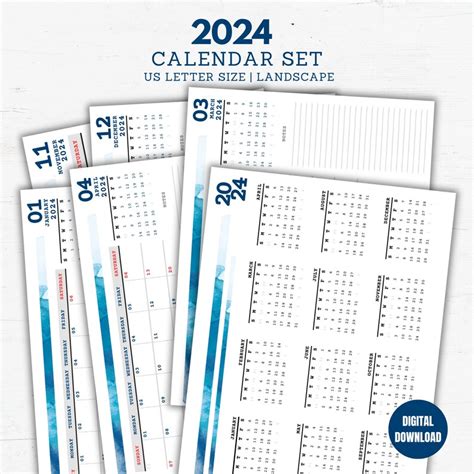 2024 Monthly Calendar Printable Sunday Start Ledger 2024 Etsy