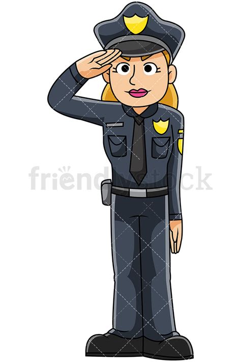 Female Police Officer Saluting Vector Cartoon Clipart