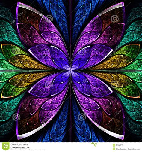 Beautiful Fractal Flower In Blue Green And Purple Stock