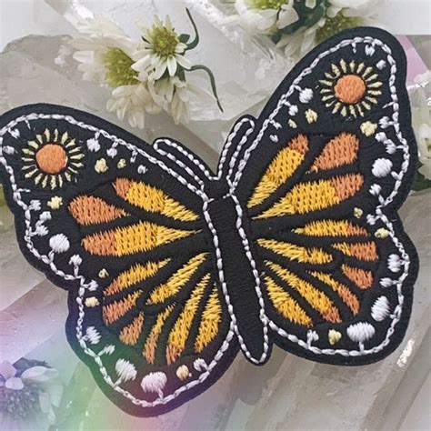 Night Butterfly Patch Iron On Embroidered Patches Moon Etsy