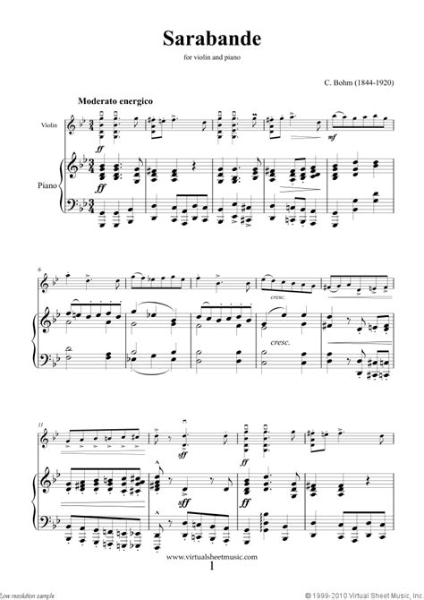 Bohm Sarabande Sheet Music For Violin And Piano
