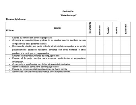 7 Lista De Cotejo Para Evaluación De Los Alumnos 1°jorn By Zayuri Issuu