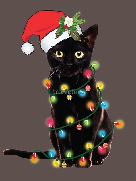 Santa Black Cat Tangled Up In Christmas Tree Lights Holiday Essential