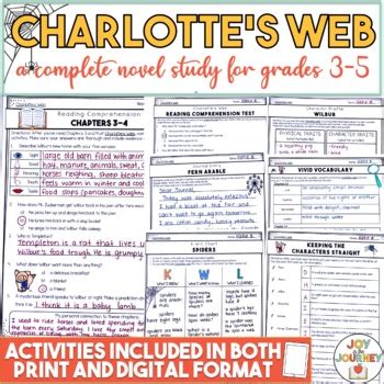 Worksheets are 5th clasnolt, 42806 1007 am 2, name, charlottes web, charlottes web a story about friendship a lesson by, activities for charlottes web by white learning, draft. Charlotte's Web Activity Packet by Joy in the Journey by ...