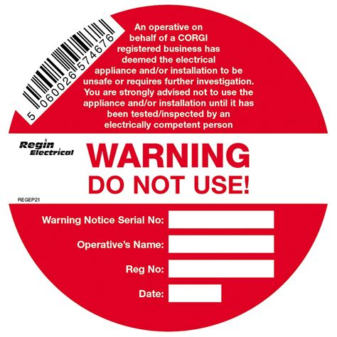 Elec Warning Do Not Use Sticker 8 Regin Products Ltd