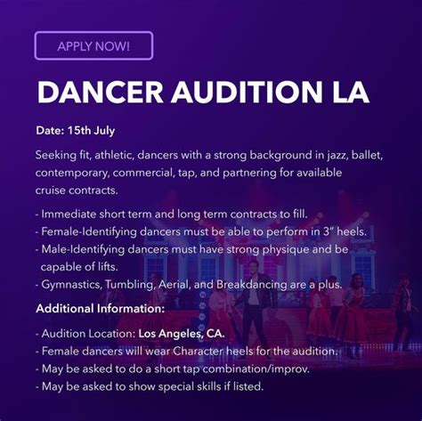 Dancer Auditions In Los Angeles For Cruise Line Dance Jobs
