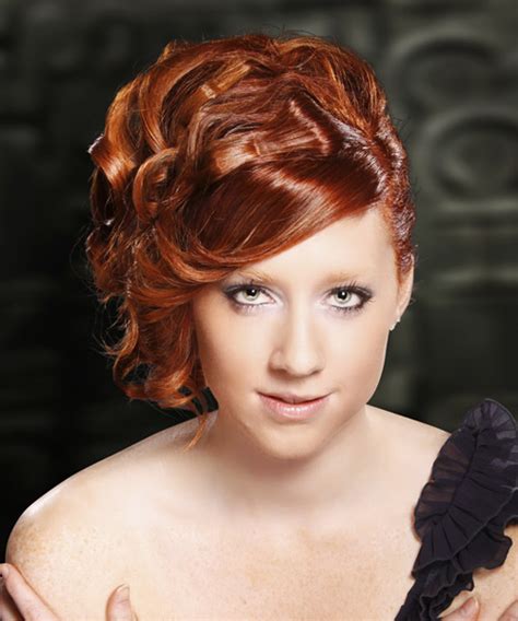 Long Curly Formal Updo Hairstyle Burgundy Red Hair Color