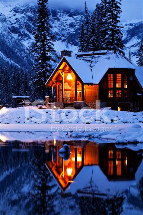 Wintery Cabin Reflected Stock Photo Royalty Free Freeimages