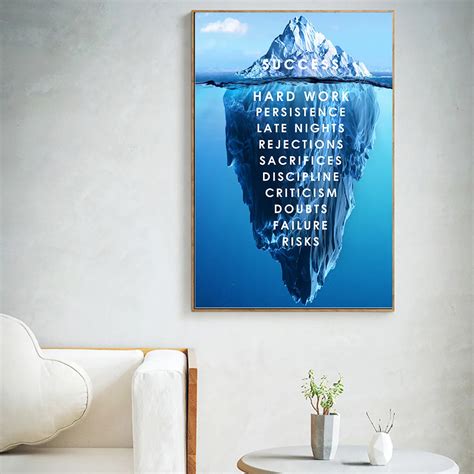 Motivational Inspirational Quote Canvas Wall Art Poster Iceberg Of Success Decor Discount