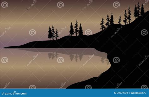 Landscape Lake Of Silhouette Stock Vector Illustration Of Mountain