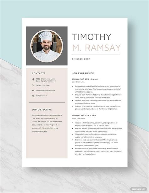 Chinese Chef Resume In Pages Word Download Chef