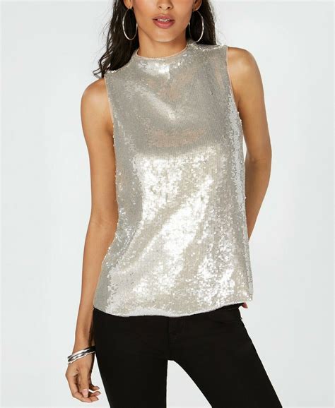 Sold New With Tags Inc Women S Silver Sequined Mock Neck Tunic Size