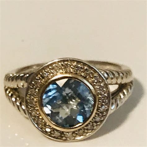 Vintage Sterling Silver Ring Faceted Large Aquamarine Statement Ring With Cz S Around Center