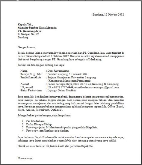 Selain itu ejaan pada surat juga perlu diperhatikan, harus sesuai dengan puebi. Contoh Surat Lamaran Kerja Format Setengah Lurus ...