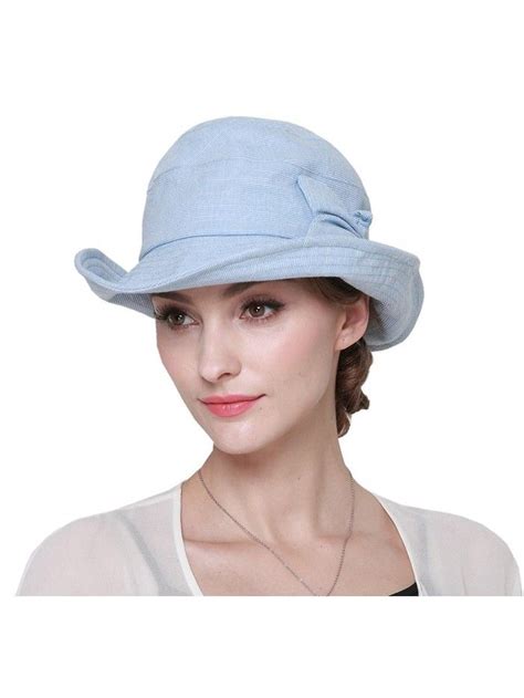 Womens Shapable Medium Brim Cotton Bucket Sun Hat With Bowknot Hat