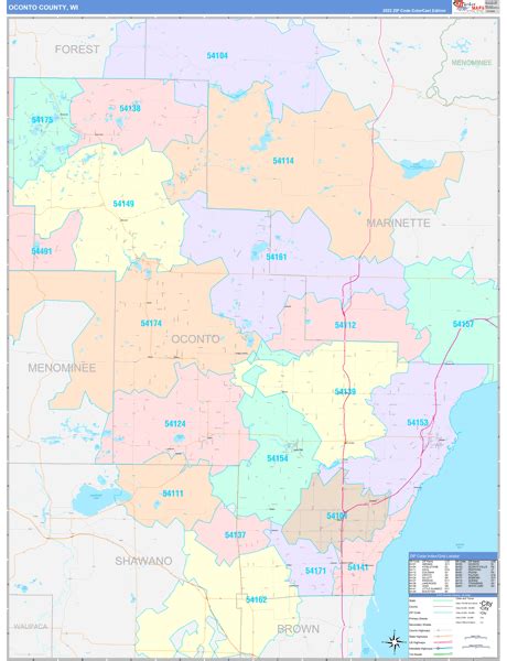 Oconto County Wi Zip Code Maps Color Cast