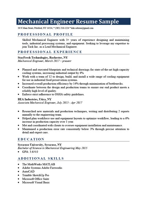 mechanical engineer resume sample writing tips resume