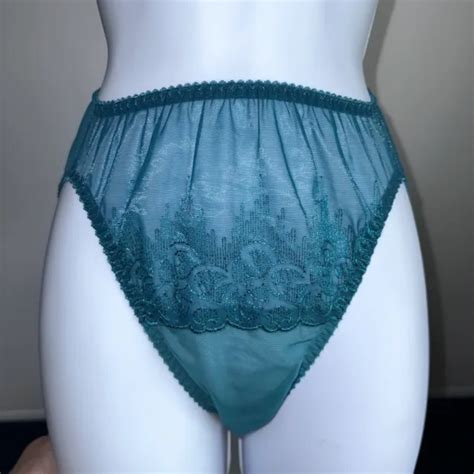 OLGA VINTAGE TEAL Green Sheer High Leg Bikini Panties Panty Size Hi Cut Lace PicClick