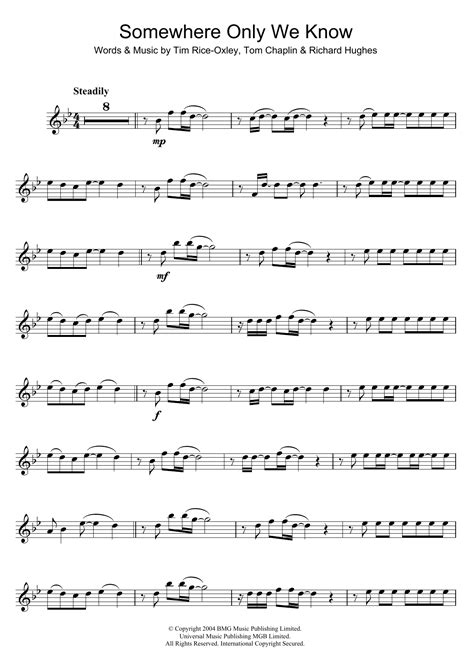 Somewhere Only We Know Sheet Music Keane Flute Solo