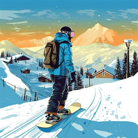 Premium Ai Image Skier On A Snowboard In The Mountains At Sunset