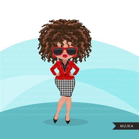 Afro Woman Clipart With Red Business Suit And Glasses African American