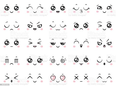 Cute Doodle Emoticons With Facial Expressions Japanese Anime Style