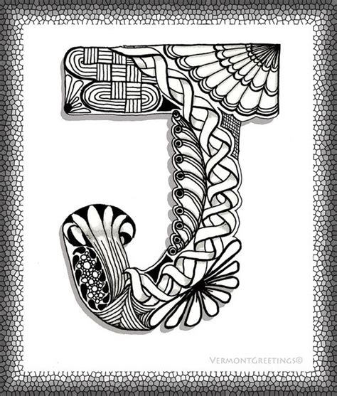 Zentangle J Monogram Alphabet Illustration Art Print By Vermont Greetings Tipos De Letras