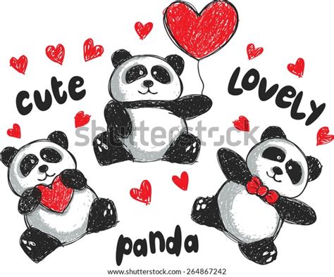 Set Panda Cartoon Doodle Style Stock Vector Royalty Free 264867242