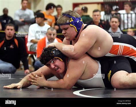 Heavyweight wrestlers during a high school tournament in Connecticut
