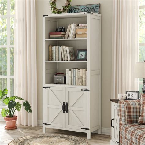 Gracie Oaks Bookcase With Doors Bookshelf With Storage Cabinet