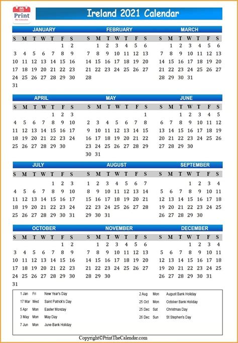 Bank Holidays Calendar 2021 Calendar Template Printable
