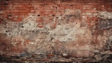 Distressed Old Red Brick Wall With Broken Bricks Texture Background