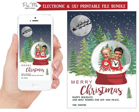 Electronic christmas card templates creative images. Electronic Custom Photo Christmas Card, Custom Printable Snowglobe Christmas Card, Photo C ...