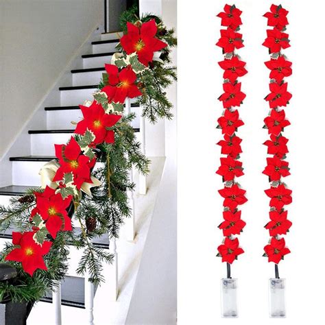 Cheap 2m 10 Led Christmas Poinsettia Flowers Decorations Garland String