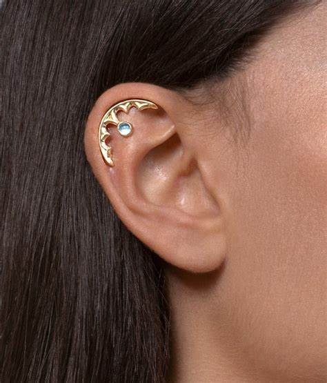 Gold Gothic Helix Earring With Gemstone Helix Stud Gold Etsy