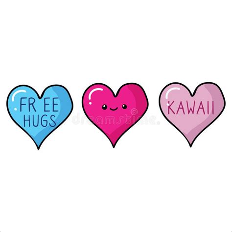 Kawaii Heart With Face And Free Hugs Cartoon Vector Illustration Motif
