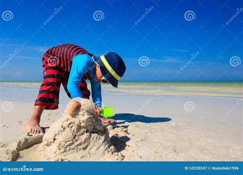 Little Boy Digging Sand On Tropical Beach Stock Image Image Of