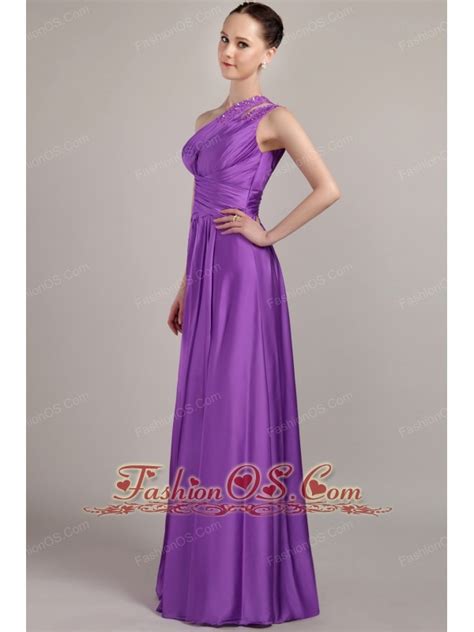 Purple Empire One Shoulder Floor Length Taffeta Beading Prom Dress 9511