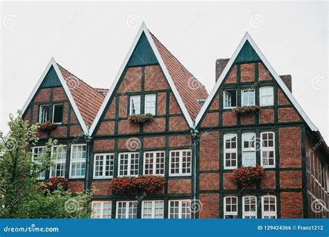 Traditional German Ancient Architecture In Muenster In Germany Stock
