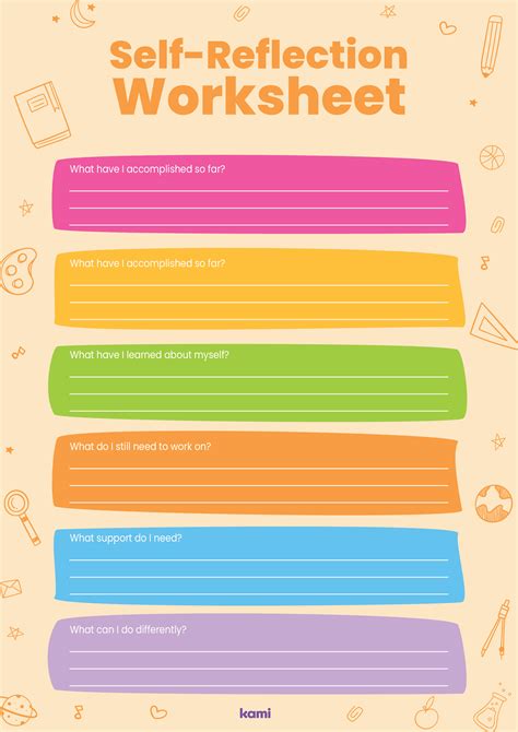 Self Reflection Worksheet Colored For Teachers Perfect For Grades