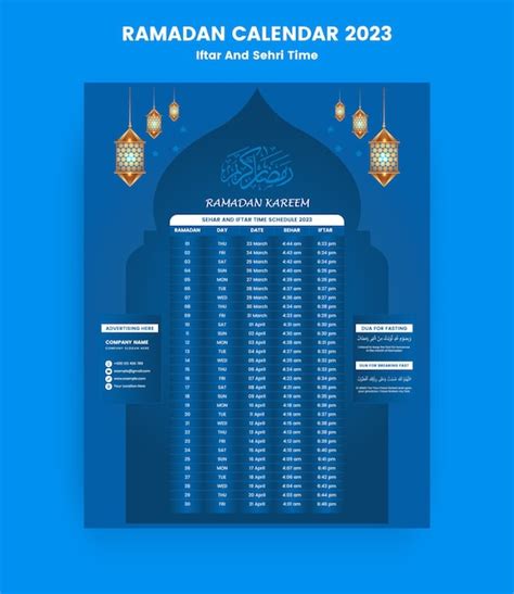 Premium Vector Ramadan Calendar Iftar And Sahri Time Schedule 2023