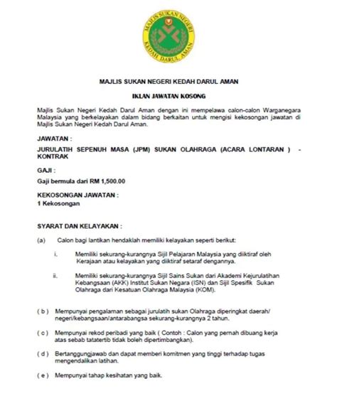 Majlis sukan negeri terengganu, gerbang sukan negeri terengganu, jalan lapangan terbang, 21300 kuala terengganu, terengganu majlis sukan negeri terengganu ei tegutse valdkondades avalik haldus, haridus. Iklan Jawatan Majlis Sukan Negeri Kedah • Portal Kerja ...