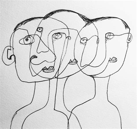 Multiple Heads Pen Illustration Portraiture Line Drawing