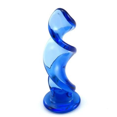 Blue Spiral Glass Dildos Crystal Penis Womens Sex Toys G Spot
