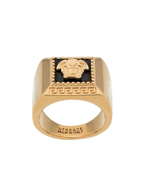 Versace Versace Medusa Logo Signet Ring Gold Versace Black Gold