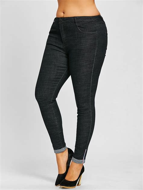 2018 Roll Up Leg Plus Size Tall Jeans Black Xl In Plus Size Bottoms