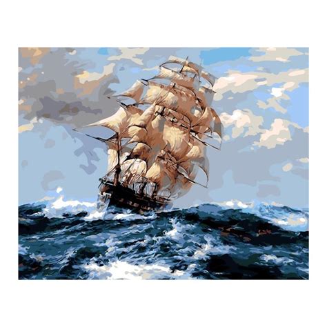 Tall Ship Sailing Paint By Numbers Canvas Art Work Diy 40cm X 50cm