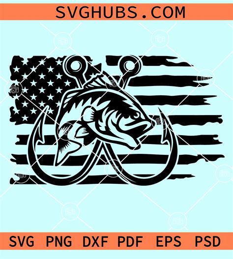 Bass Fishing American Flag Svg Usa Bass Fishing Svg Distressed