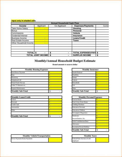 Household Budget Spreadsheet Templates —