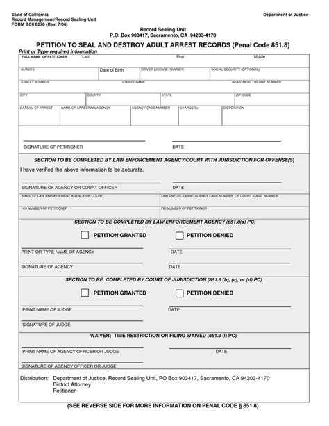 Arrest Record Template Ca Criminal Petition To Seal